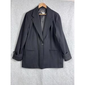 Requirements Women Blazer Sz 14  100% Wool Black One Button Lined Career Classic